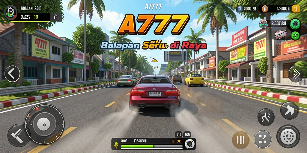 Tangkapan layar utama A7777 menampilkan momen balapan yang mendebarkan.