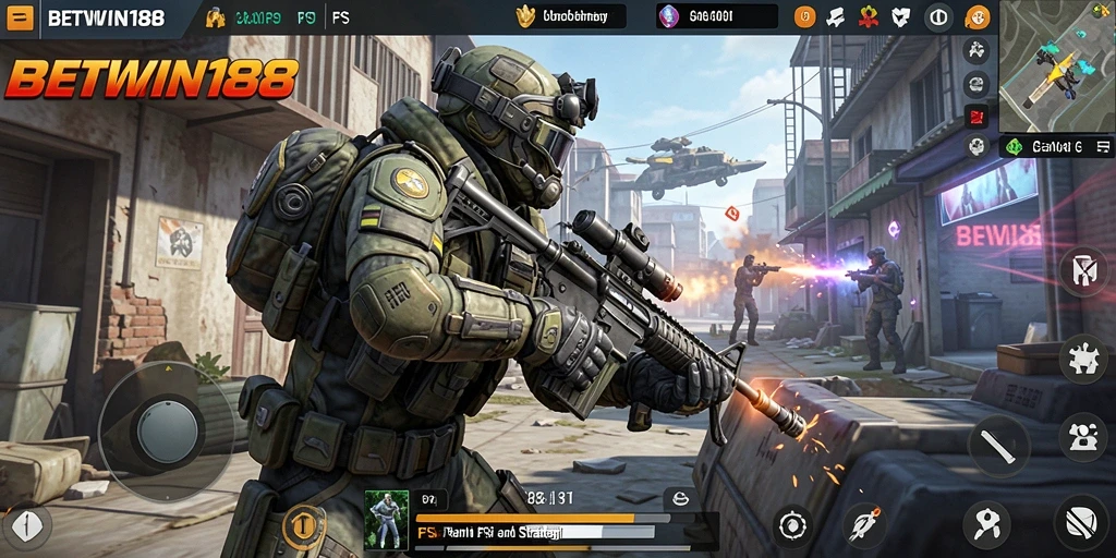 Screenshot gameplay BETWIN188 menampilkan aksi seru di medan perang.