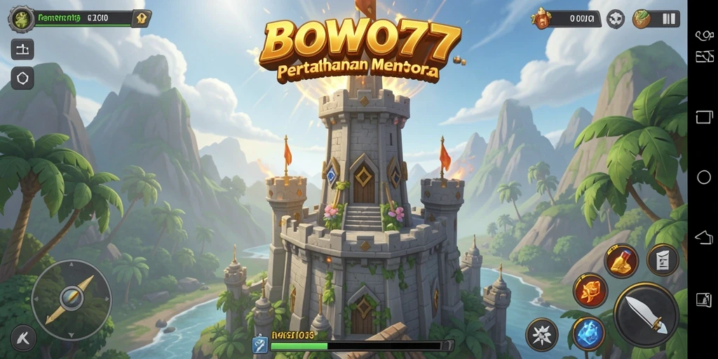 Screenshot dari gameplay menara pertahanan BOWO77 yang menegangkan.