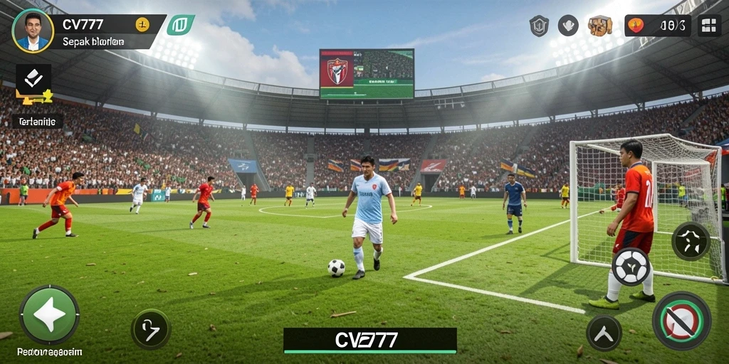 Gameplay intens dalam CV777 dengan aksi sepak bola yang mendebarkan.