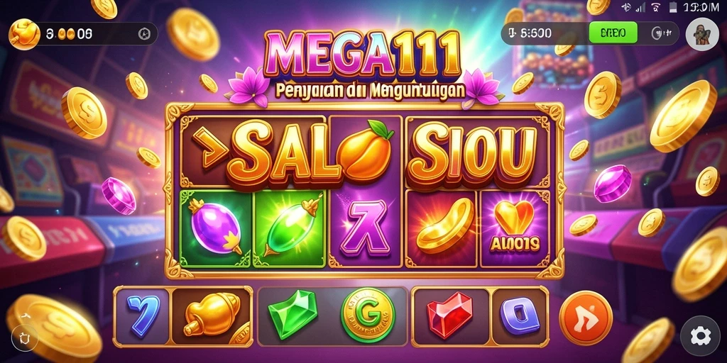 Tangkapan layar MEGA111 menampilkan gameplay slot yang menarik dan penuh warna.