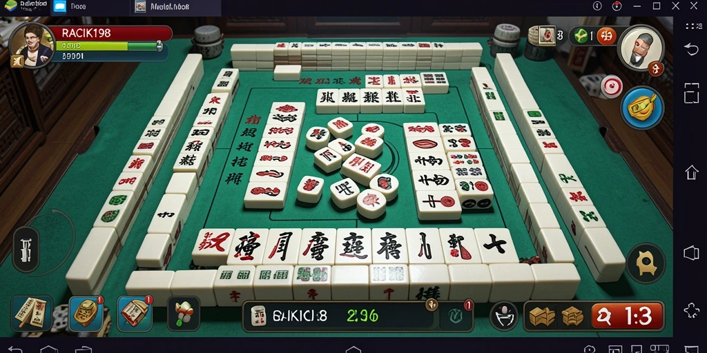 Tangkapan layar gameplay menunjukkan suasana seru permainan Mahjong di RACIK198.