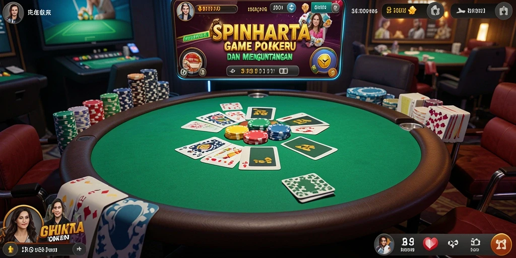 Screenshot gameplay SPINHARTA yang menampilkan suasana meja poker.
