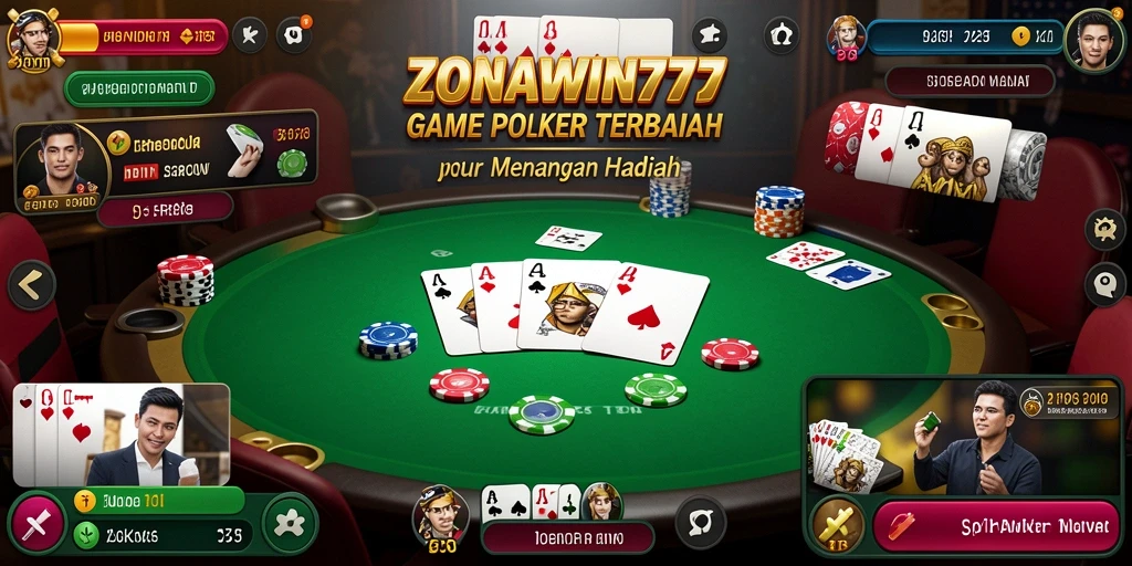Screenshot gameplay ZONAWIN777 menampilkan pemain yang bersaing dalam permainan Poker.